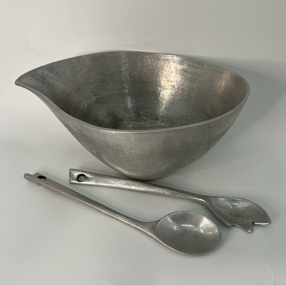 Bruce Cox biomorphic aluminum salad utensils hand made hammered - Picture 1 of 12